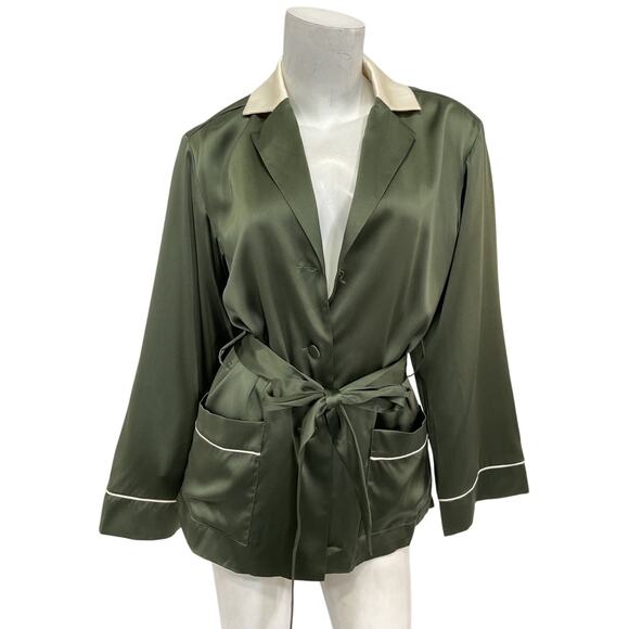 Simkhai Belted Silk-Charmeuse Olive Seline Jacket Size XS - Picture 2 of 6